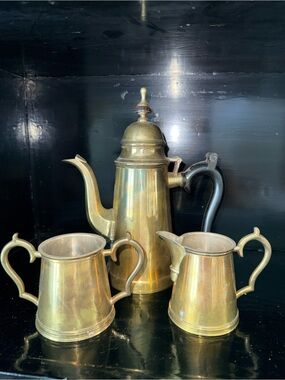 Vintage Brass Coffee Pot and Creamer Set - Gold Tone